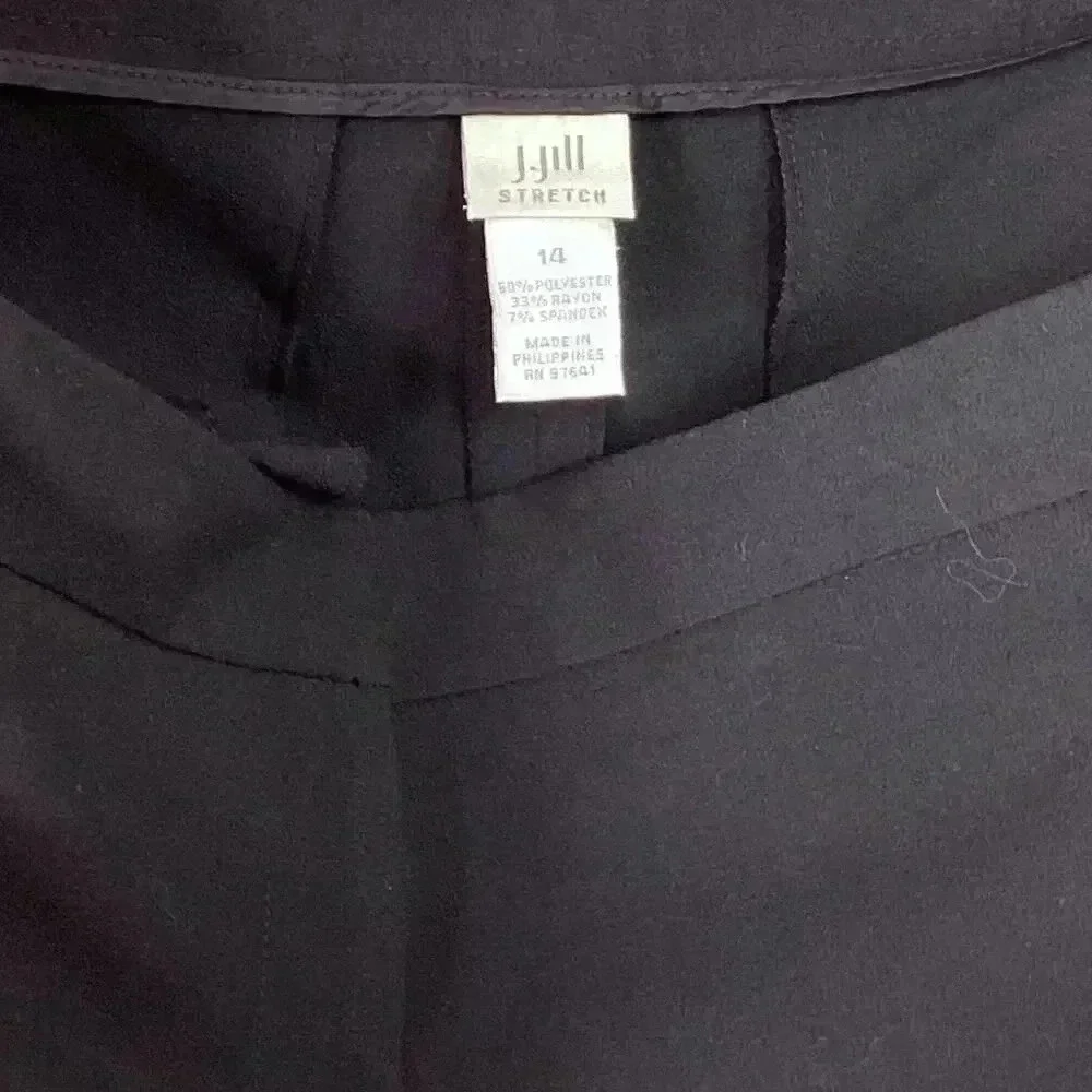 J. Jill Flat Front Pants Womens 14 Black Stretch Wide Leg Trousers Pockets